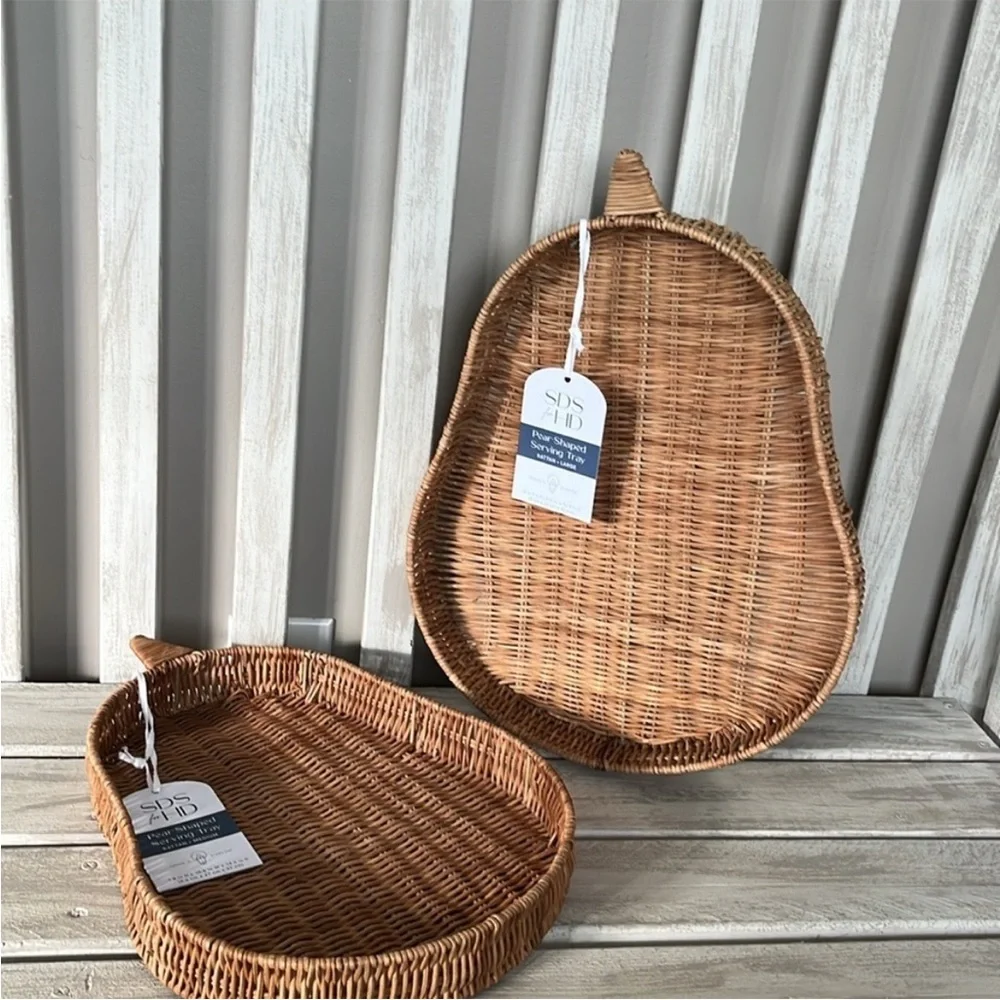 Pear Shaped Rattan Serving Tray 🌿🆕🌿 Medium 1.8x10.6x14.6 & Large 2x12.2x16.5”